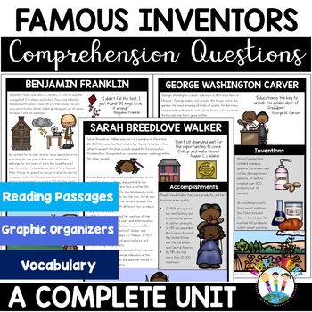 Preview of Famous Inventors & Inventions Reading Comprehension Passages and Questions Unit