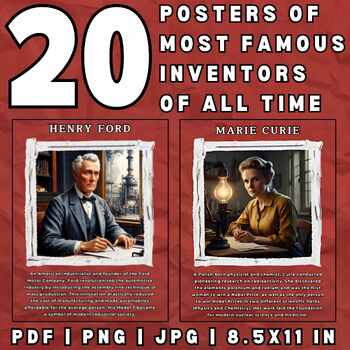 Preview of Famous Inventors Posters Set of 20, Inspirational Popular Scientists 8.5x11 in