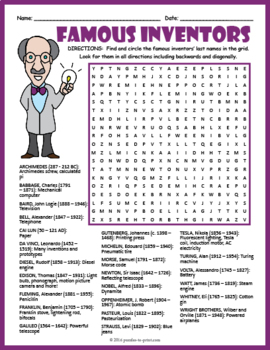 Famous Inventors Word Search Puzzle