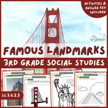 Preview of Famous Landmarks Activity & Answer Key 3rd Grade Social Studies