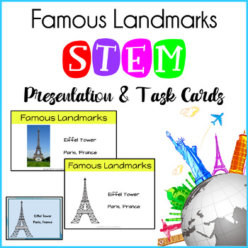 Preview of Famous Landmarks Task Cards STEM Activity & Presentation