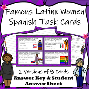 Preview of Famous Latina Women Spanish Biographical Task Cards