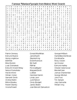 Famous Maniacs (people from Maine) Crossword WordSearch with KEYS