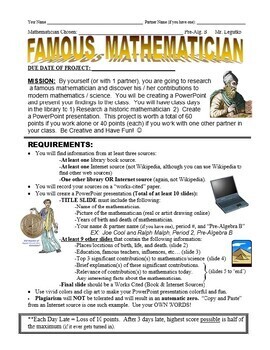 Preview of Famous Mathematician Research & PowerPoint Project