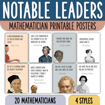 Preview of Famous Mathematicians Posters Influential Leaders in Math Classroom Decor