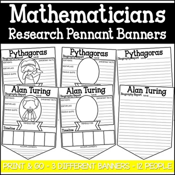 Preview of Famous Mathematicians Research Pennant Banner Project Mathematicians