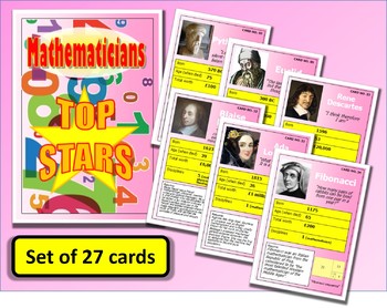 Preview of Famous Mathematicians Top Stars Card Game set of 27 PUB Math Lessons