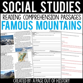 Preview of Famous Mountains Reading Comprehension Passages