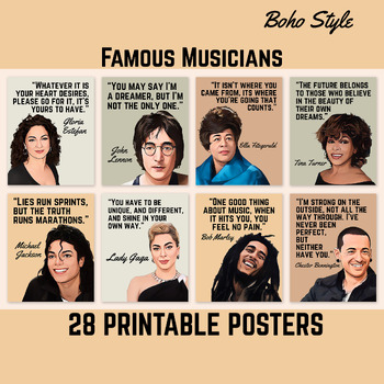 Preview of Famous Musicians Posters, Notable Musical Leaders,  28 Boho Style Posters