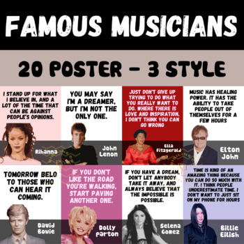 Preview of Famous Musicians Poster Music Classroom bulletin for primary middle high school