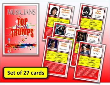 Preview of Famous Musicians Top Trumps Card Game set of 27 PUB Music Lessons