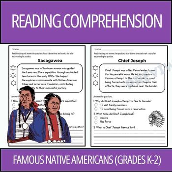 Preview of Famous Native Americans Reading Comprehension Passages (Grades K-2)