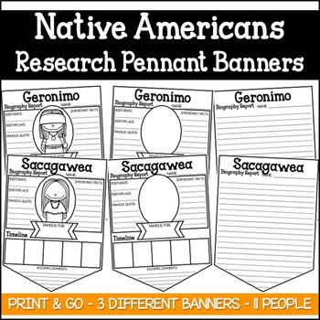 Preview of Famous Native Americans Research Pennant Banner Project Native Americans