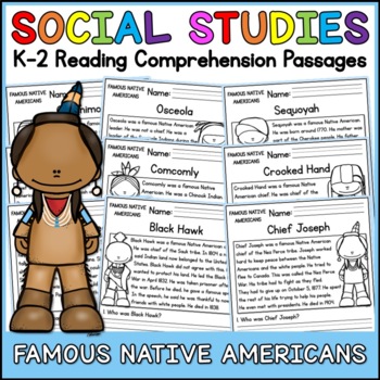 Preview of Famous Native Americans Social Studies Reading Comprehension Passages K-2