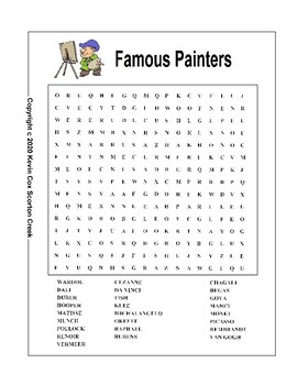 Famous Artist Word Search