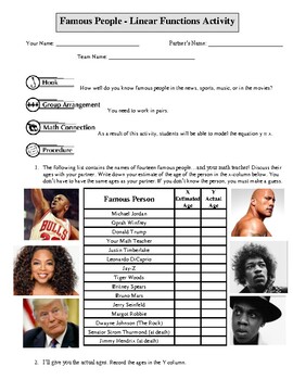Preview of Famous People Ages - Scatterplot Activity