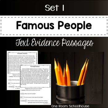 Preview of Famous People Biographies Text Evidence Passages Set 1