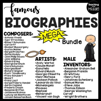 Preview of Famous People Biographies MEGA Reading Comprehension Bundle Inventors Artists