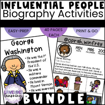 Preview of Influential People Biography Activities Bundle for Kindergarten, 1st & 2nd Grade