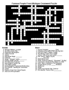 Famous People From Michigan Crossword Word Search with KEYS TPT