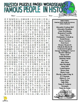 Preview of Famous People Through History Puzzle Page (Wordsearch and Criss-Cross)