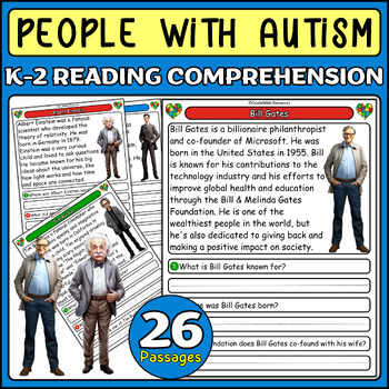 Preview of Famous People With Autism Reading Comprehension , Autism Awareness & Acceptance