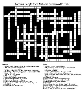 Preview of Famous People from Alabama Crossword & Word Search with KEYS