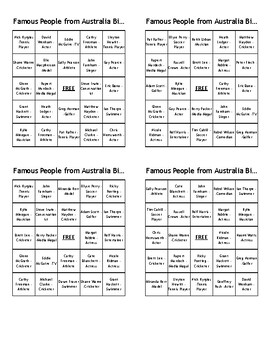 Preview of Famous People from Australia Bingo - (80) Different Cards - Print, Cut, Play!