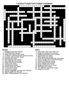 Famous People from Hawaii Crossword Word Search with KEYS TpT