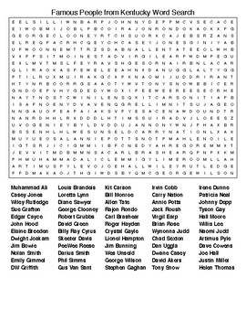 Famous People from Kentucky Crossword & Word Search with KEYS | TpT
