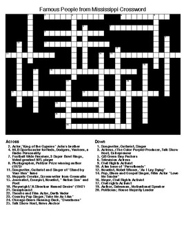 Preview of Famous People from Mississippi Crossword & Word Search