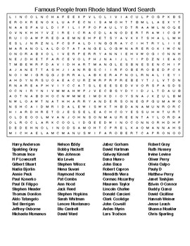 Famous People from Rhode Island Crossword Word Search by Lonnie Jones