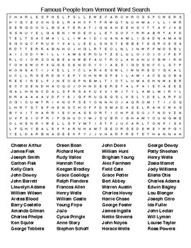 Famous People from Vermont Crossword & Word Search wKEYs | TPT