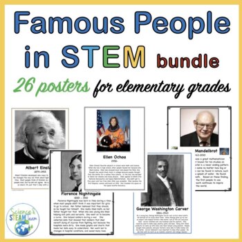 Preview of Famous People in the Area of STEM Posters for Elementary Grades BUNDLE