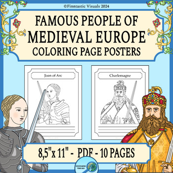 Preview of Famous People of Medieval Europe Coloring Page Posters
