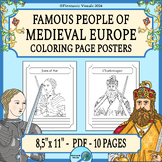Famous People of Medieval Europe Coloring Page Posters