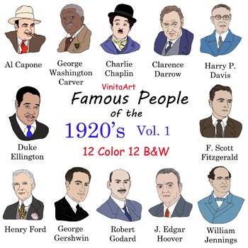 Famous People of the 1920's Vol. 1 Hand drawn clip art by VinitaArt