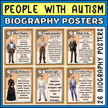 Preview of Famous People with Autism Biography Posters, Autism Awareness & Acceptance Month