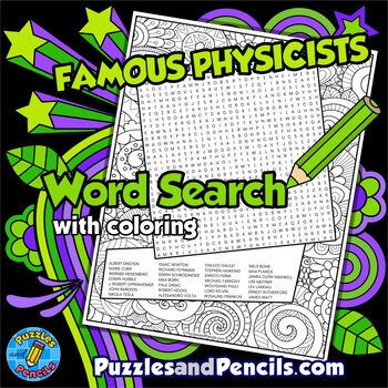 Preview of Famous Physicists Word Search Puzzle with Coloring Activity | Physics Wordsearch