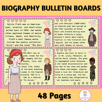 Preview of Famous Poets Biography Posters & Cards | National Poetry Month Bulletin Boards