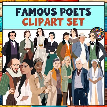 Preview of Famous Poets Clipart Set for National Poetry Month, Inspirational Literary Icons