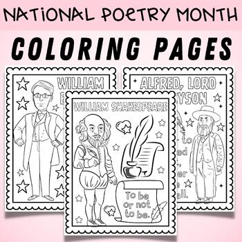 National Poetry Month Coloring Bookmarks | Famous Poets Coloring Bookmarks  | April Sheets