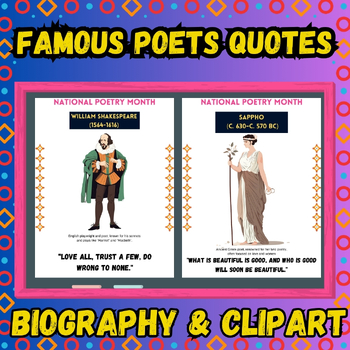 Preview of 24 Famous Poets Quotes Posters bulletin board set National poetry month Clipart