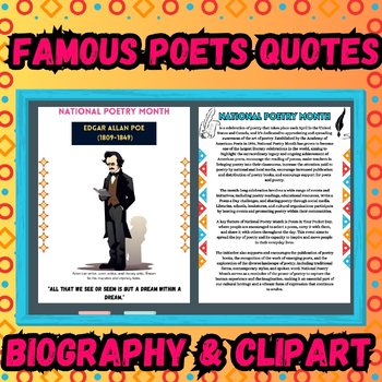 Preview of Famous Poets Quotes Posters bulletin board set National poetry month Clipart