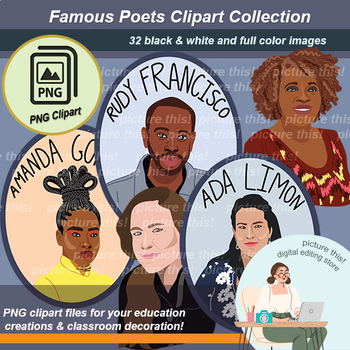 Preview of Famous Poets Women BIPOC English Clipart Portrait High School Poetry Bulletin