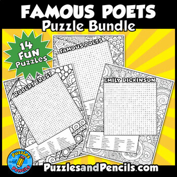 Preview of Famous Poets Word Search Puzzle BUNDLE | 14 Poetry Month Wordsearch Puzzles