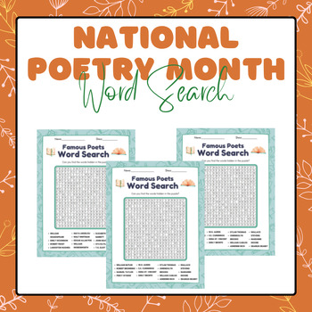 Preview of Famous Poets Word Search Puzzle | National Poetry Month April Activity