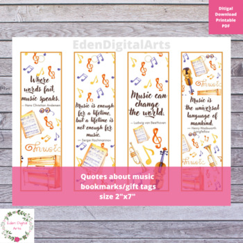 Preview of Famous Quotes About Music Bookmarks Teacher Student Gift Tags Cards