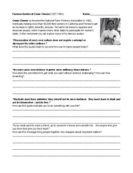 Preview of Famous Quotes of Cesar Chavez and Brief Biography Worksheet Distance Learning