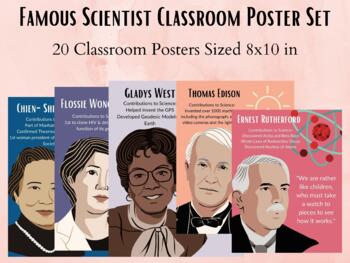 Preview of Famous Scientist Classroom Poster Set, Printable 8x11.5, 13 x 18 & 16x20 in PDF
